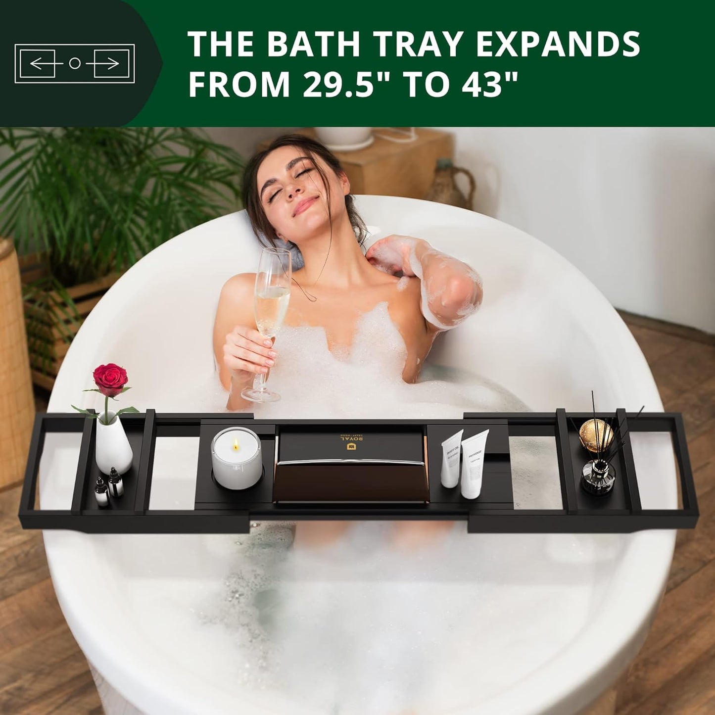 Premium Foldable Bathtub Tray - Wood Bath Tray for Tub, Bamboo Shelf, Expandable Bath Table Trays, Bathtub & Bathroom Accessories for New Home & Mothers Day & Birthday Gifts for Mom