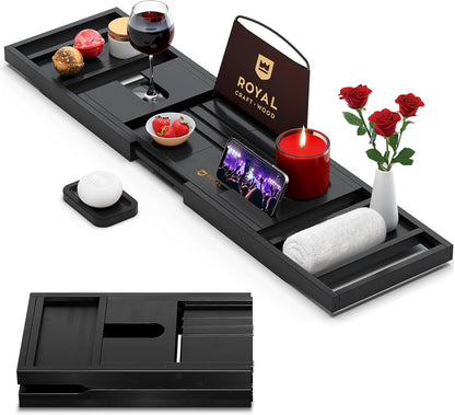 Premium Foldable Bathtub Tray - Wood Bath Tray for Tub, Bamboo Shelf, Expandable Bath Table Trays, Bathtub & Bathroom Accessories for New Home & Mothers Day & Birthday Gifts for Mom
