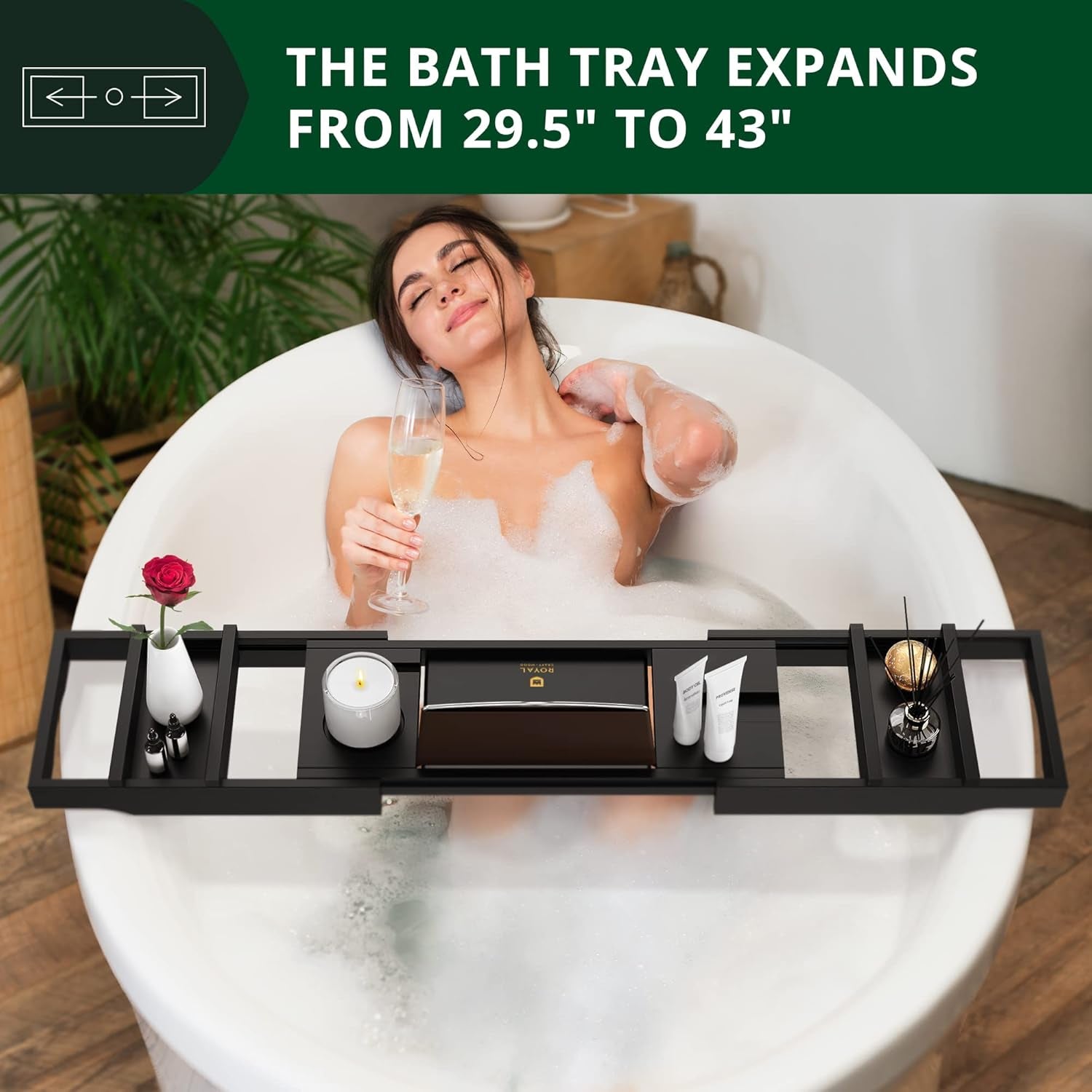 Premium Foldable Bathtub Tray - Wood Bath Tray for Tub, Bamboo Shelf, Expandable Bath Table Trays, Bathtub & Bathroom Accessories for New Home & Mothers Day & Birthday Gifts for Mom