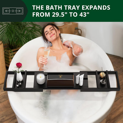 Premium Foldable Bathtub Tray - Wood Bath Tray for Tub, Bamboo Shelf, Expandable Bath Table Trays, Bathtub & Bathroom Accessories for New Home & Mothers Day & Birthday Gifts for Mom
